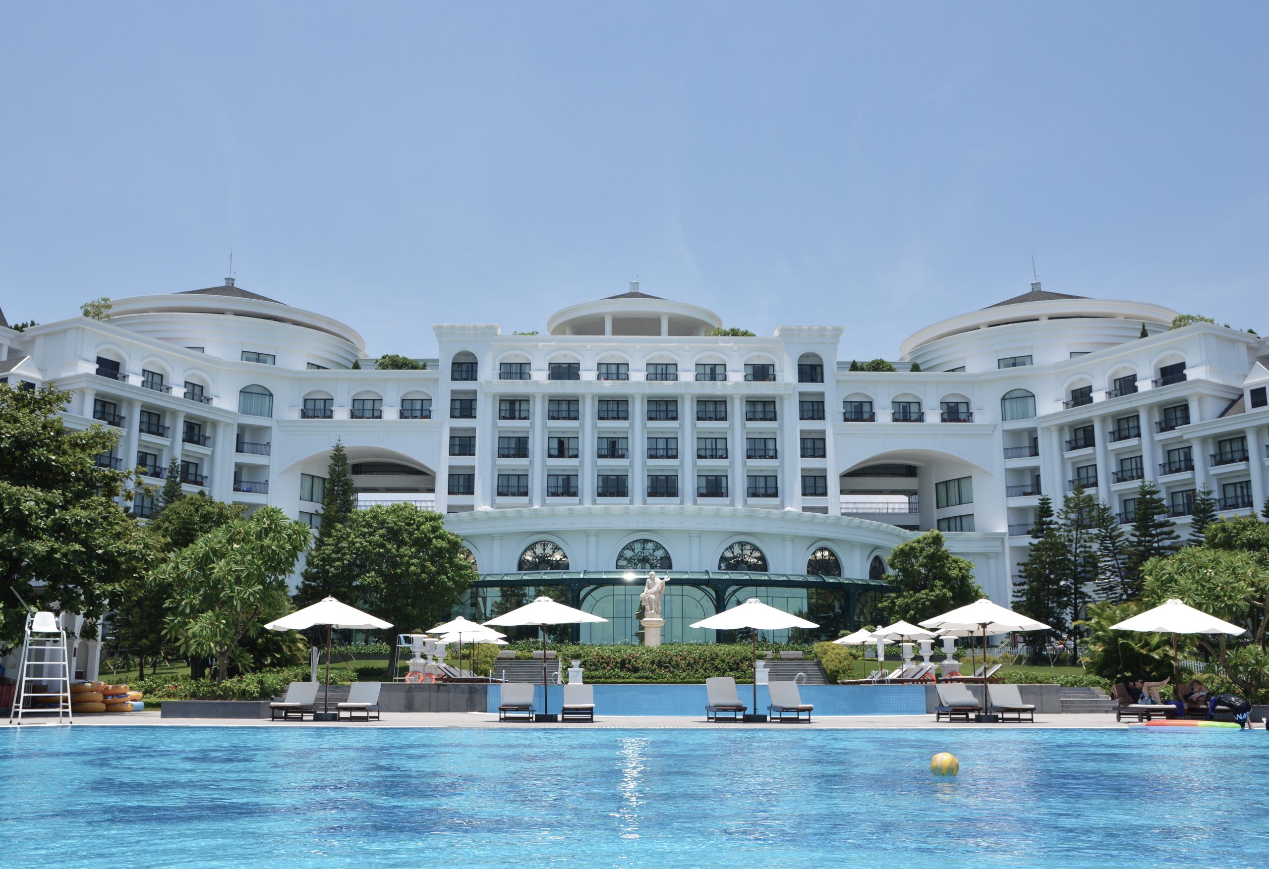 Pool-side view of enormous resort