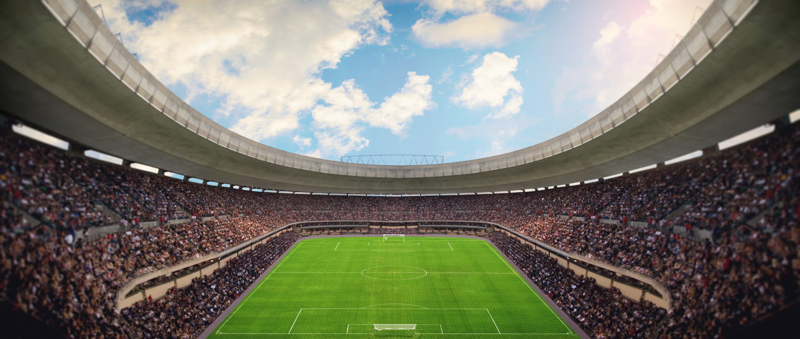 View of soccer field as seen from the stands in an arena