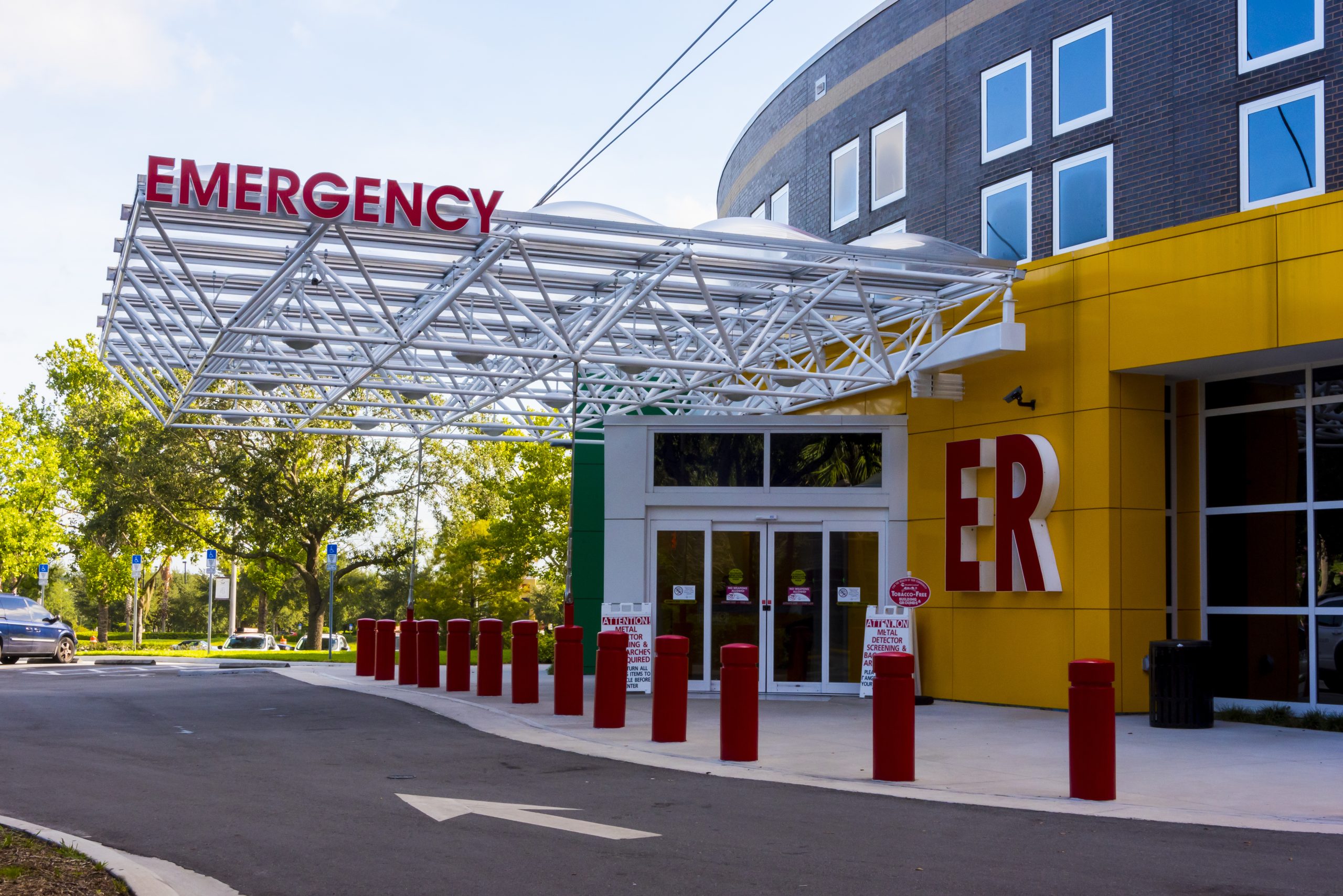 Modern looking hospital emergency room exterior
